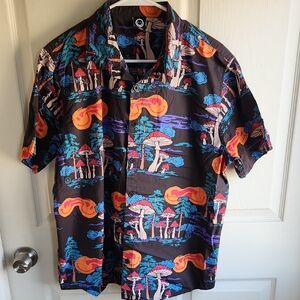 Neff Black Short-Sleeve Button-Down with Mushroom Print